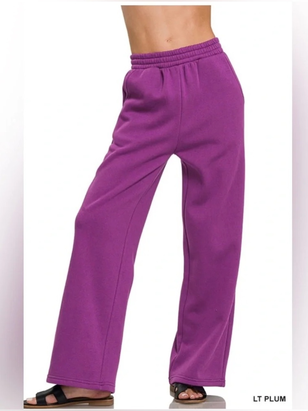 Zenana wide leg sweatpants in purple plum size medium